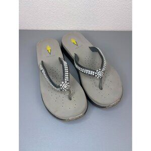 Volatile women's 9 grey silver rhinestone thong flip flop wedge platform sandals